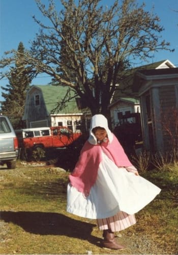 Modelling my homemade "Laura Ingalls" Halloween costume.